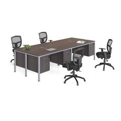 Quad Desks With (4) Pedestals, 48" X 24" Desk Top (Ea), Driftwood
