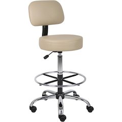 Beige Drafting Chair Office Stool With Back, Tall Work Stool On Wheels