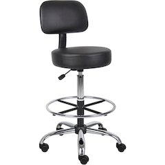 Black Drafting Chair Office Stool With Back, Tall Work Stool On Wheels