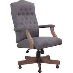 Tufted Executive Desk Chair in Slate Gray Faux Leather