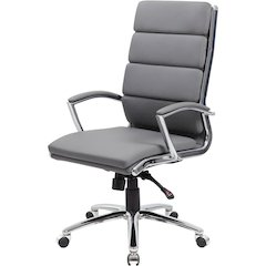 Gray Desk Chair With Chrome Base, Modern Conference Room Chair With Wheels