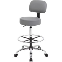 Gray Drafting Chair Office Stool With Back, Tall Work Stool On Wheels