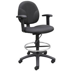 Boss Black Fabric Drafting Stools W/Adj Arms & Footring