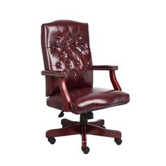 Boss Classic Executive Oxblood Vinyl Chair With Mahogany Finish Frame