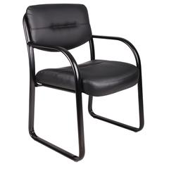 Boss Leather Sled Base Side Chair W/ Arms