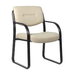 Boss Leather Sled Base Side Chair, Beige