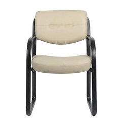 LeatherPlus Armless Side Chair with Sled Base, Desk Chair No Wheels, Beige