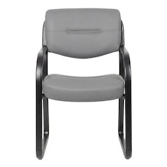 LeatherPlus Armless Side Chair with Sled Base, Desk Chair No Wheels, Grey