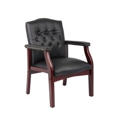 Boss Traditional Black Caressoft Guest Chair W/ Mahogany Finish