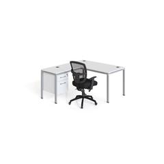 L Desk With Return And (1) Pedestal, 66" X 24" Desk Top (Ea), White