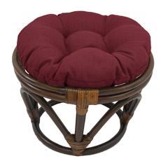Rattan Ottoman with Outdoor Fabric Cushion, Merlot