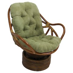 Swivel Rocker, Brown Rattan and Micro Suede Cushion, Sage Plush Seating