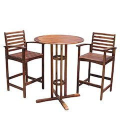 3 Piece Bistro Set, Acacia Wood, Bar Height Table and Two Chairs, Brown