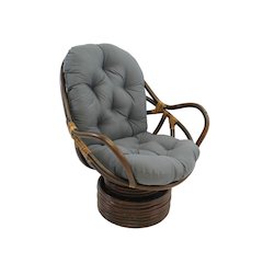 Brown Rattan Swivel Rocker, Grey Twill Cushion, Comfortable Outdoor Glider
