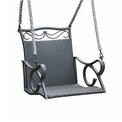 Hanging Chair Swing, Black Wicker and Curved Steel Frame, Single Outdoor Seat