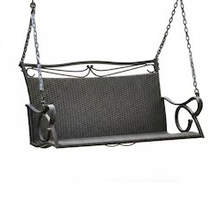 Loveseat Swing, Black Antique Resin Wicker, Durable Steel Frame, Outdoor Seating