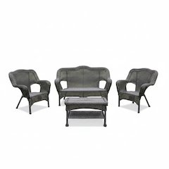 4 Piece Seating Outdoor Set, Black Wicker/Steel Loveseat with 2 Chairs and Table