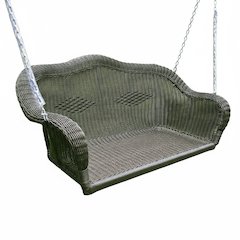 Hanging Loveseat Swing, Black Hand-Woven Wicker, Curved Steel Frame