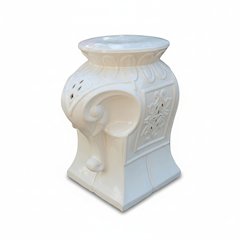Ceramic Garden Stool, White Elephant Design, Indoor Outdoor Accent
