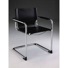 Black Leather Arm Chair W/Chrome Base
