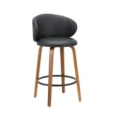 26''H Pu Stool With Wood Leg, Set Of 2