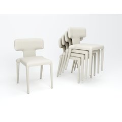 Set of 4 T-Shaped Stackable Chair in Oatmeal PU Leather, Iron Frame