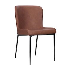 Dining Chair with PU Seat and Black Metal legs, Set of 2