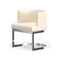 Wingback Dining Chair In White Pu Seat, Chrome Base
