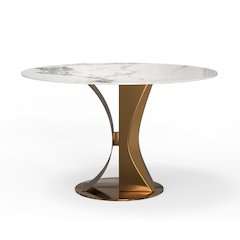 48" Round Sintered Stone Top Dinnig Table with Brushed Gold Base