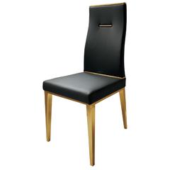 Black Dining Chair With Brushed Gold Stainless Steel Legs, Set Of 4