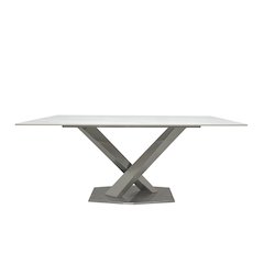 White Slate Marble Dining Table with Matte Silver Base