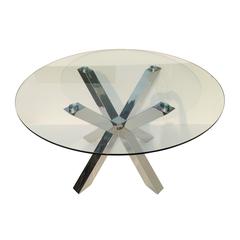 Rd Glass Top Dining Table W/ Stainless Steel Base 54"Rd