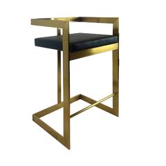 Bar Chair, 26", Black, Gold Base