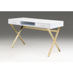 White Top Desk With Two Drawers/Gold Base