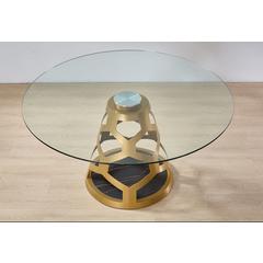 Round Clear Glass Dining Table with Gold Base