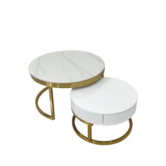 Coffee Table with Marble Top and Matte Gold Frame