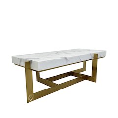 Coffee Table with Marble Top and Matte Gold Frame
