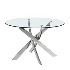 48" Round Dining Table W/ Glass Top And Silver Legs