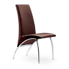 Chair,Dark Brown Pu Chrome Leg, Set Of 2