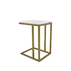 Marble Coffee Table with Matte Gold Base, Drawer