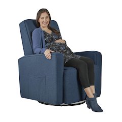 Evolur Holland Upholstered Swivel Glider And Ottoman | Rocker I Included Ottoman And Bonus Lumbar Pillow I Modern Design, 613-NAVY