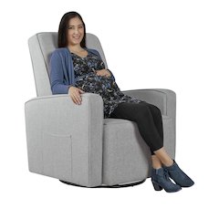 Evolur Holland Upholstered Swivel Glider And Ottoman | Rocker I Included Ottoman And Bonus Lumbar Pillow I Modern Design, 613-LTGRY