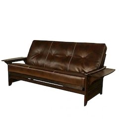 Contemporary Fabric Futon with Leather Accents and Hardwood Frame