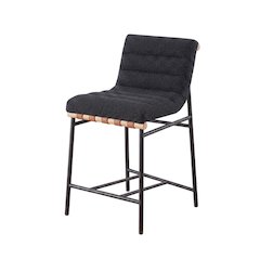 Black Boucle Fabric Counter Height Stool with Steel and Wood Frame