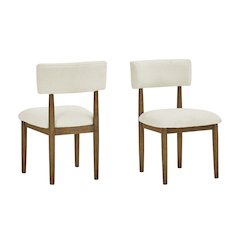 Darla Set of 2 Walnut Oak Dining Side Chairs with Beige Sherpa Fabric