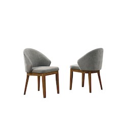 Andrew Set of 2 Barrel-Back Dining Chairs, Light Grey Fabric with Walnut Legs