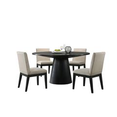 Jasper Ebony Black 5 Piece 59" Wide Contemporary Round Dining Table Set with Beige Fabric Chairs