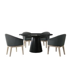 Jasper Ebony Black 5 Piece 59"W Round Dining Table Set with Gray Chairs