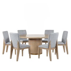 7-Piece Dining Set with 59" Round Table & 6 Gray Dining Chairs