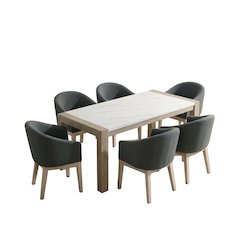 7-Piece Dining Set with 66" Rectangular White Table & 6 Gray Chairs